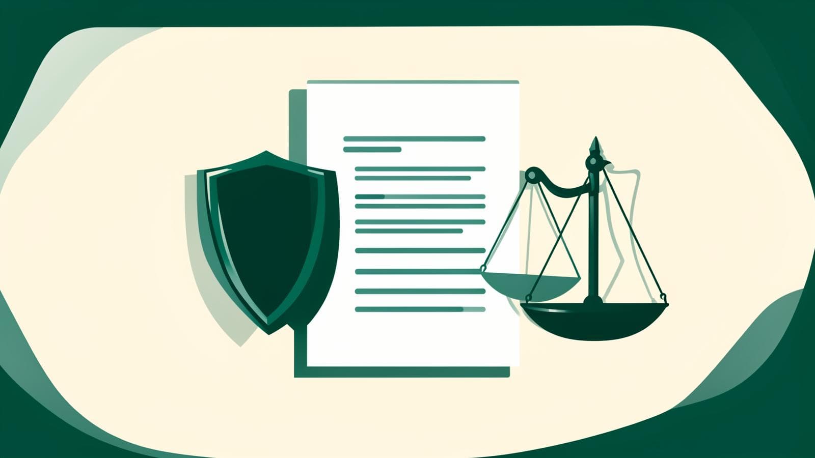 Illustration of balance scales beside a document